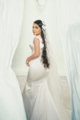 Chic White Mermaid Spaghetti Strap Square Sleeveless Sweep Train Simple Satin Wedding Dresses With Appliques
